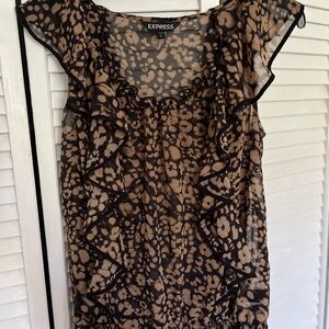 Express Women's Black and Tan Ruffle Top